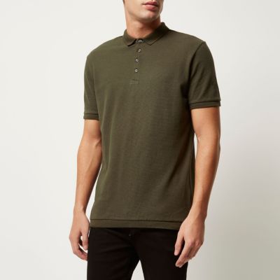 Khaki green textured polo shirt